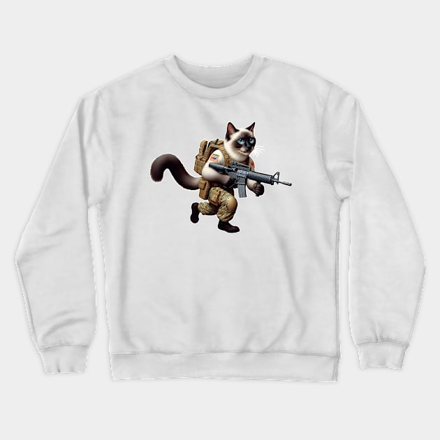 Tactical Cat Crewneck Sweatshirt by Rawlifegraphic